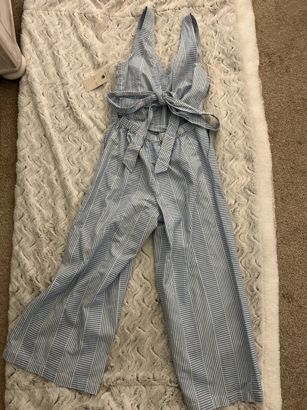 Lucky Brand Blue & White Striped Sleeveless Wide-Leg Jumpsuit - Picture 4 of 4